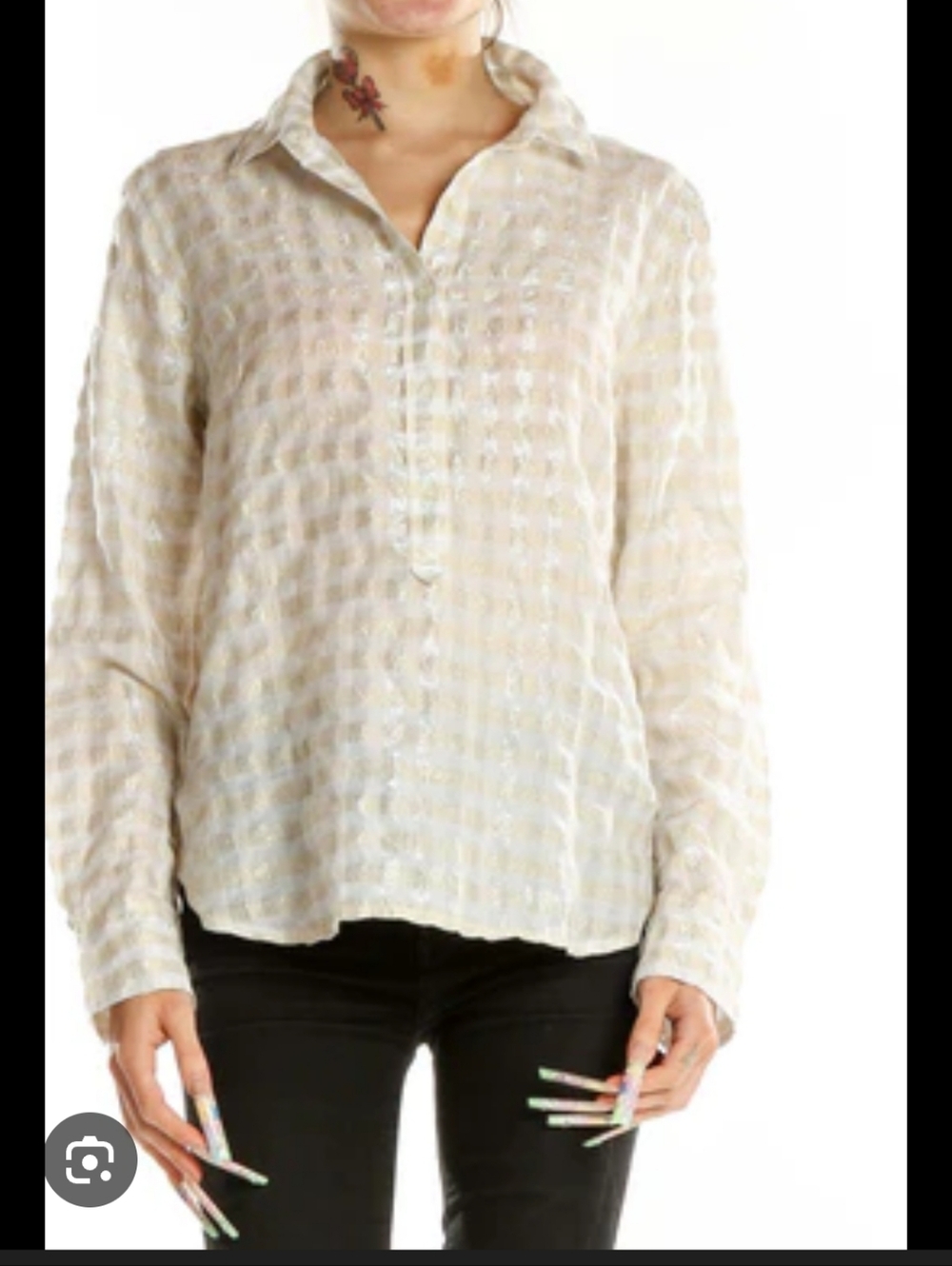J.CREW Metallic Sheer Long Sleeve V Neck Button Down Blouse - Size 14